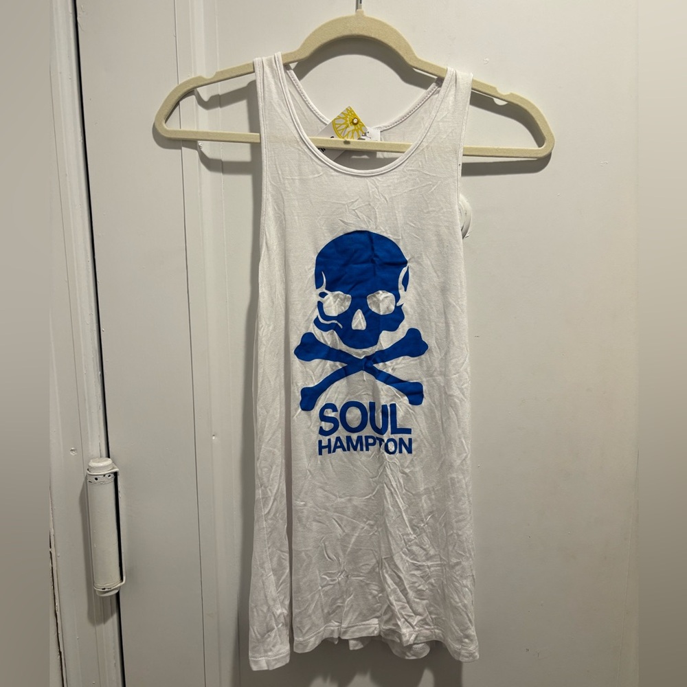 SoulCycle “Soul Hampton” White Tank Top with Blue Skull (new with tags)
